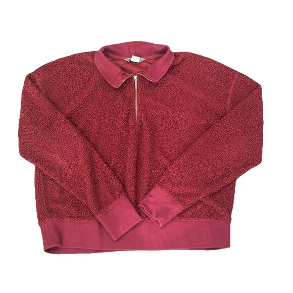 Natural Reflections Womens Fleece 3/4 Zip Red L  Pockets Cozy Comfort - Picture 1 of 3